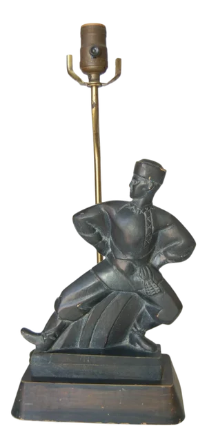 Hand Carved Wood Cossack Russian Dancer Table Lamp Signed Jascha Heifetz
