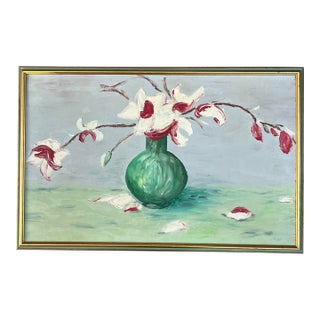 1970’s Original Modernist Large Floral Still Life Painting Original Frame Signed For Sale
