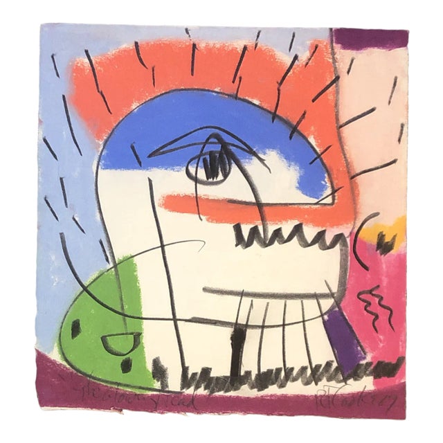 Original Vintage Robert Cooke Abstract Pastel Drawing 1960’s “ the Glowing Head” For Sale