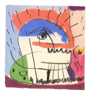 Original Vintage Robert Cooke Abstract Pastel Drawing 1960’s “ the Glowing Head”