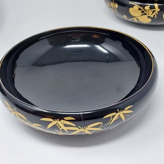 Paint Mid 20th Century MCM Japanese Lacquerware Salad Marked St - Set 7 Pieces For Sale - Image 7 of 12