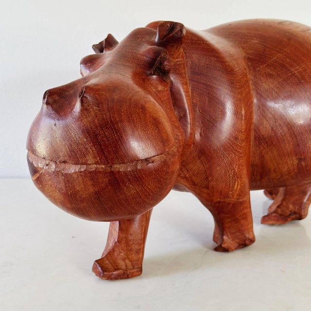 Wood Mid-Century Hand Carved Hippopotamus Sculpture of Solid Teak For Sale - Image 7 of 10