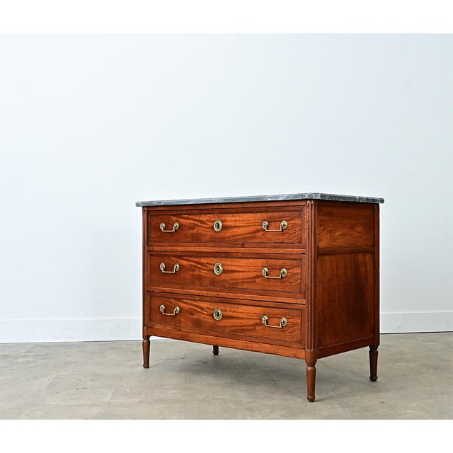 Wood French 19th Century Mahogany Louis XVI Commode with Marble Top For Sale - Image 7 of 10
