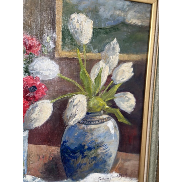 Johan Jacobsson, Tulips and Poppies, 1950s, Oil on Canvas, Framed For Sale - Image 13 of 18
