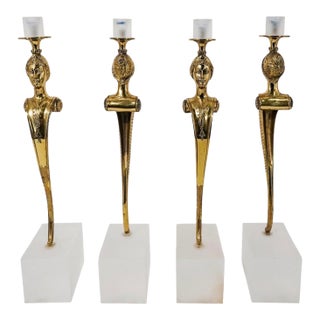 1960s (4pc) Hollywood Regency Brass Caryatid Candleholders For Sale