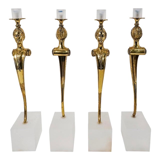 1960s (4pc) Hollywood Regency Brass Caryatid Candleholders For Sale