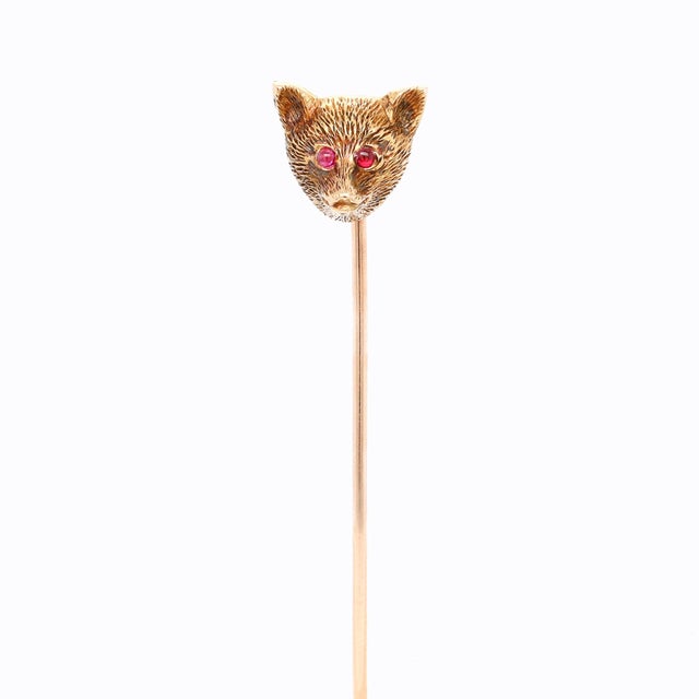 Traditional Vintage 14k Gold Figural Bear Head Stickpin For Sale - Image 3 of 13