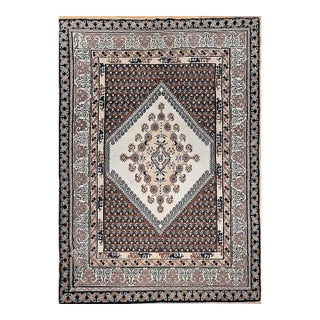 Vintage Moroccan Rug, Handwoven Wool, Geometric Pattern, Ivory & Brown, 6’ X 8’ For Sale