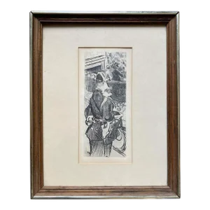 "Fete Champetre" - 20th Century Antique Cubist Etching by Jacques Villon, Framed
