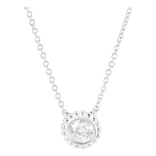 10K White Gold 1/2 Cttw Bezel Set Round Diamond Sunflower Finish 18" Pendant Necklace For Sale