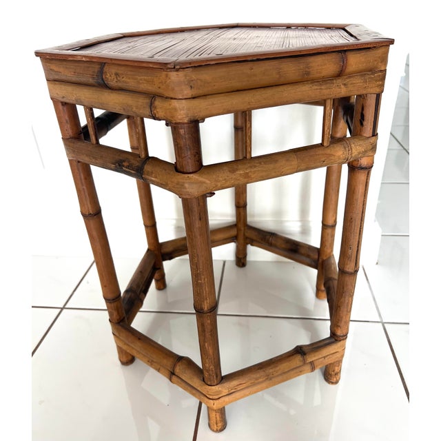 Wood Hexagonal Bamboo End or Side Table For Sale - Image 7 of 7