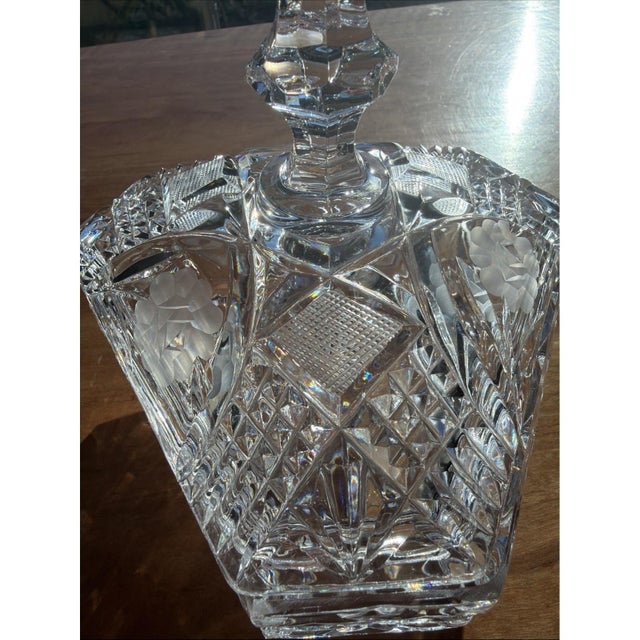 American Vintage Heavy Pressed Crystal Glass Triangle Candy Dish with Lid and Finial Top For Sale - Image 3 of 8