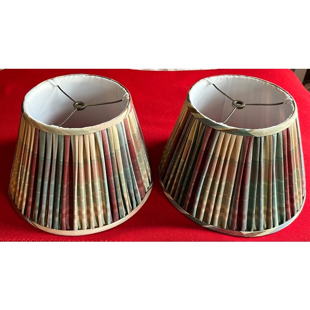 Vintage Hand Made Lamp Shades in Cotton Stripe - A Pair For Sale - Image 10 of 10