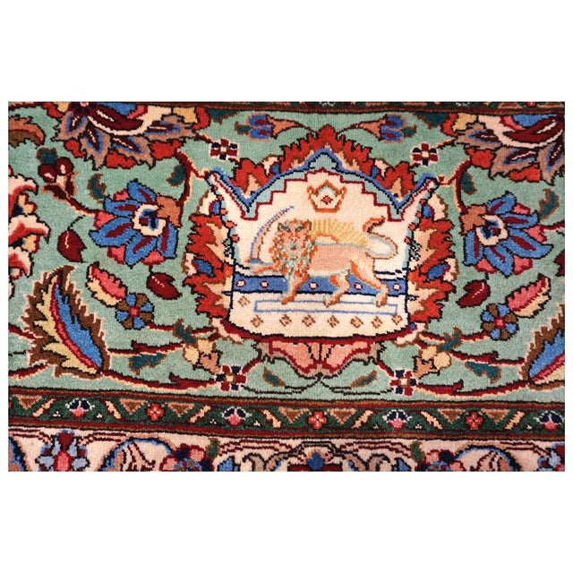 Textile Antique Persian Tabriz Pahlavi Wool 12x16 Red, Teal, & Ivory Handmade Area Rug #9902164 For Sale - Image 7 of 8
