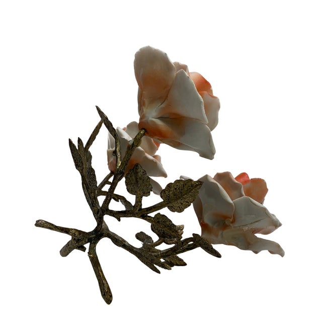 Set of 3 Vintage Capodimonte Porcelain Rose Sculptures & Candle Holder, Italy For Sale - Image 9 of 10