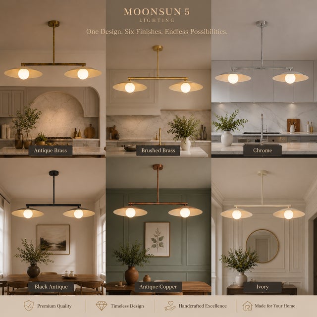 Metal Double Dome Linear Chandelier, Antique Brass Dining Room Light, Mid Century Kitchen Island Pendant, Modern Boho Ceiling Fixture, G9 Light For Sale - Image 7 of 12