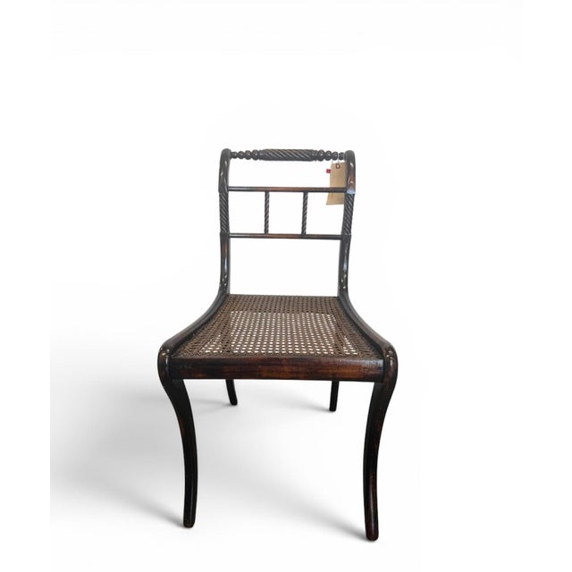 Campaign Rare Pair of 19th Century English Regency Mahogany Chairs -Attributed to Gallows, Original Hand Caning British West Indies Feel! For Sale - Image 3 of 10