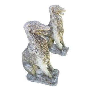 Exquisite Pair of 1930s Cast Stone Borzoi Dog Statues, French/Italian For Sale