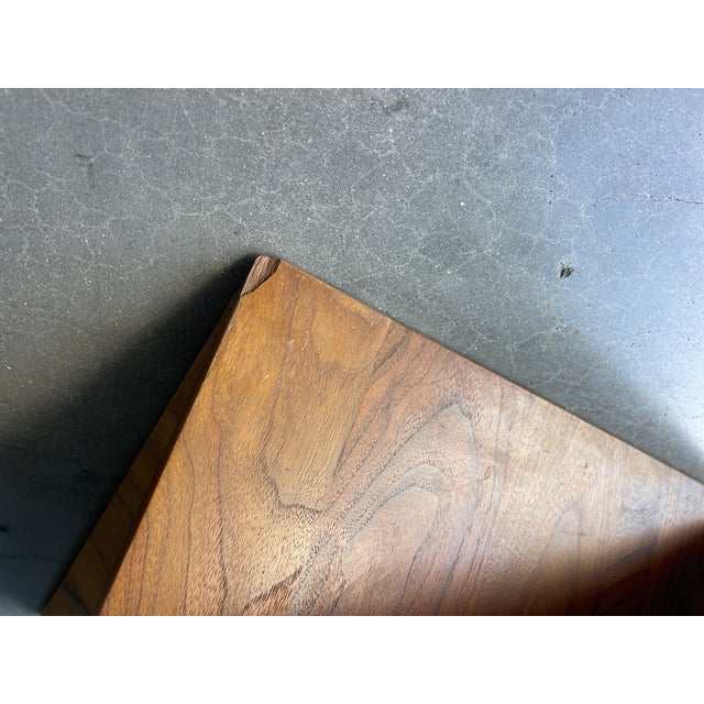 American Leather Corkscrew Walnut Ottoman With Navy Leather Cushion For Sale - Image 10 of 11