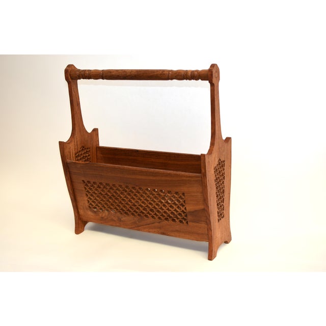 Vintage Carved Teak Wood Magazine Rack For Sale In Los Angeles - Image 6 of 15