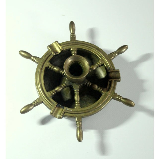Mid-Century Modern Solid Brass Steering Wheel Ashtray With a Candle Stick, Vintage From the 60s For Sale - Image 3 of 6