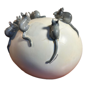 Sergio Bustamante Vintage Sculpture of Mice on an Egg