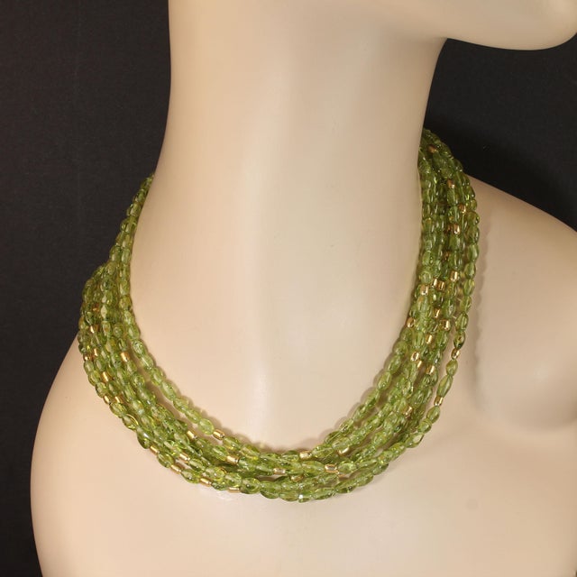 Gorgeous Multi Strand Peridot Necklace by Aria Jewelry Design August Birthstone For Sale - Image 4 of 5