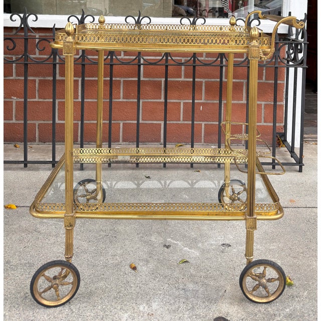 Vintage Maison Jansen Brass Drinks Trolley Bar Cart For Sale - Image 11 of 13