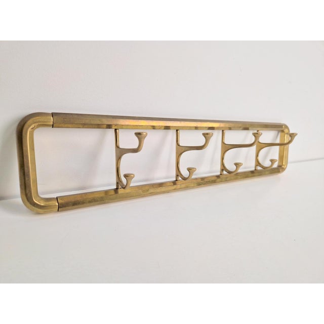 Vintage Art Deco Brass Wall Coat Rack with Folding Hooks, 1930 For Sale - Image 5 of 9