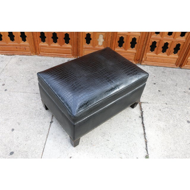 Art Deco Faux Crocodile Leather Club Chair With Ottoman, 1990s For Sale - Image 11 of 12