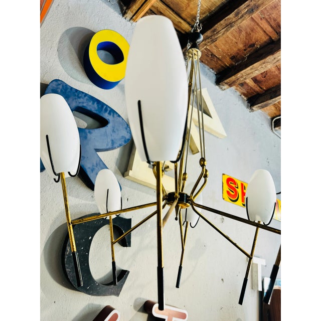 Vintage Chandelier in White Opaline Glass For Sale - Image 5 of 9