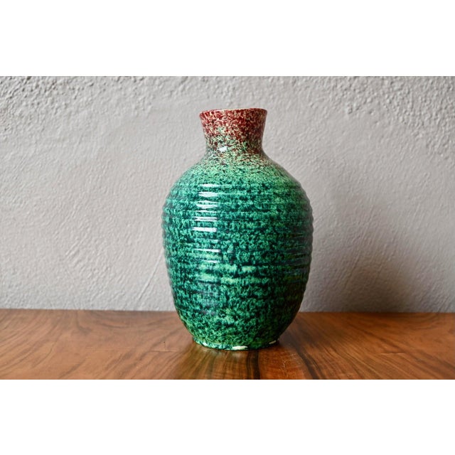 Speckled Turquoise Green Glazed Ceramic Vase from Accolay, 1950s For Sale - Image 4 of 10