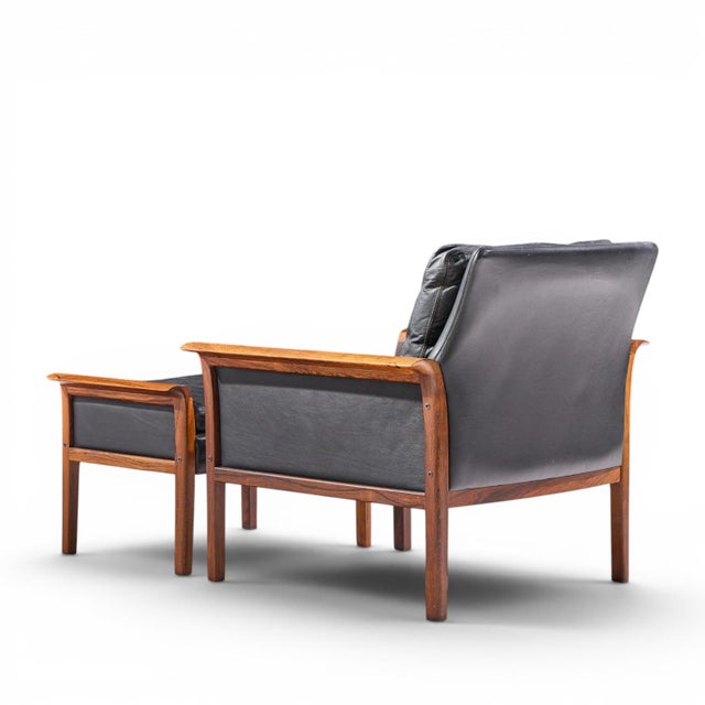 Brown Knut Saeter for Vatne Møbler Mid Century Norwegian Rosewood and Leather Lounge Chairs - Pair With Ottoman For Sale - Image 8 of 12