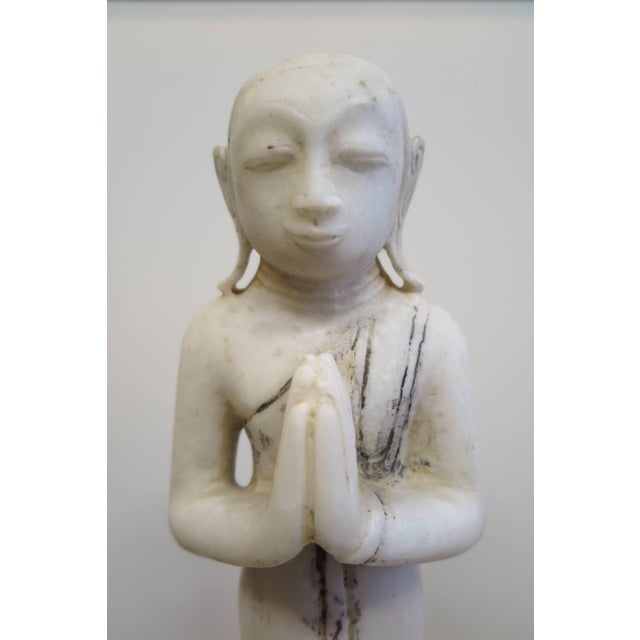 Asian 19th Century Burmese Alabaster Buddhist Monk Statue For Sale - Image 3 of 11