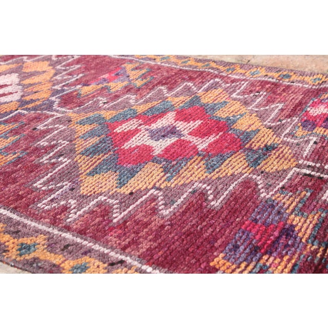 Ruby Red 1950's Vintage Herki Hand-Knotted Hallway Runner Rug - 2′8″ × 11′9″ For Sale - Image 8 of 12