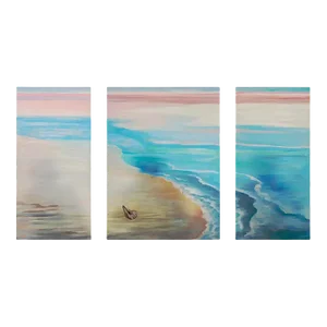 Beach Scene Oil on Canvas Painting in Pastel Colors - 3 Pieces