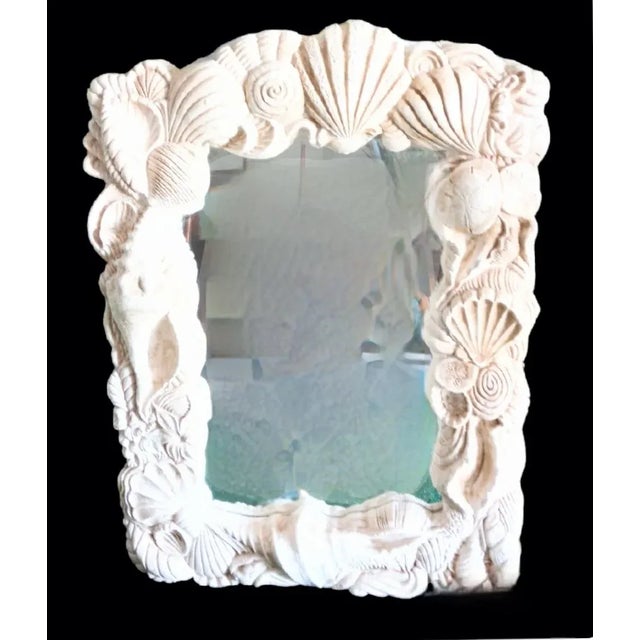 Serena & Lily 1980s Molded Plaster Coastal Seashell Large Wall Mirror For Sale - Image 4 of 6