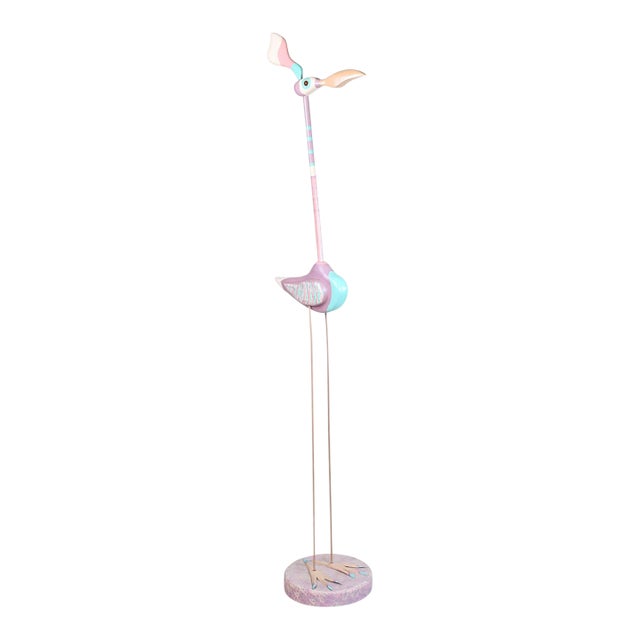 Whimsical Hand-Painted Bird Sculpture For Sale