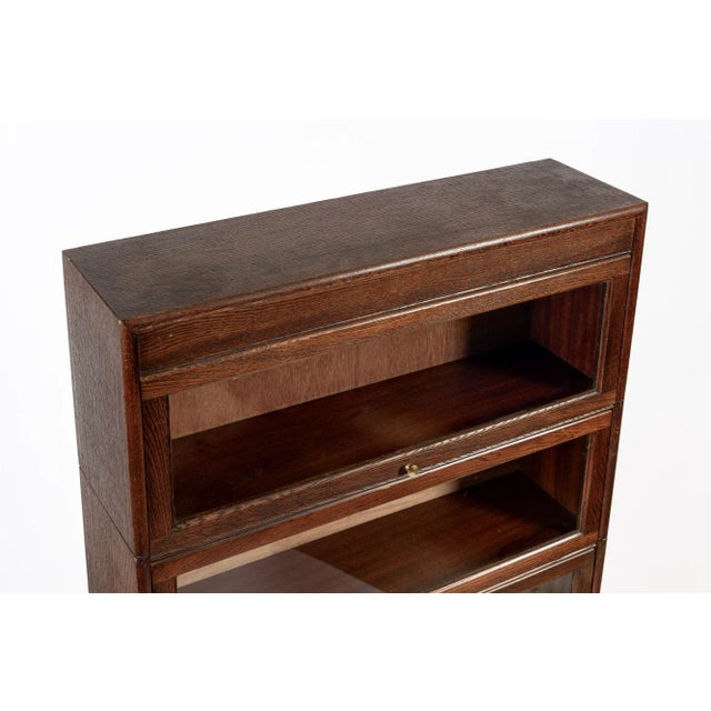 Antique English Tall Stepback Oak Wood Barrister Bookcase Cabinet For Sale In Detroit - Image 6 of 11