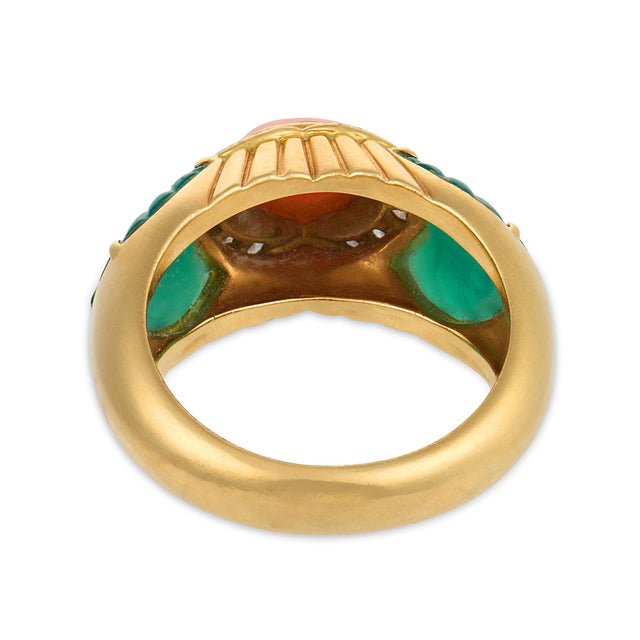 Green Cartier French Diamond Coral Chrysoprase 18k Yellow Gold Ring, Size 6.5 For Sale - Image 8 of 9