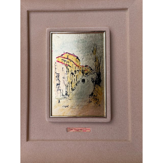 Italian Gold Leaf Pino Collection Cityscape by R. Pighetti, 1970s For Sale - Image 9 of 9