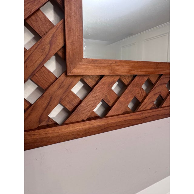 Vintage Rustic Traditional Hand-Made Solid Wood Lattice Wall Mirror For Sale - Image 10 of 13