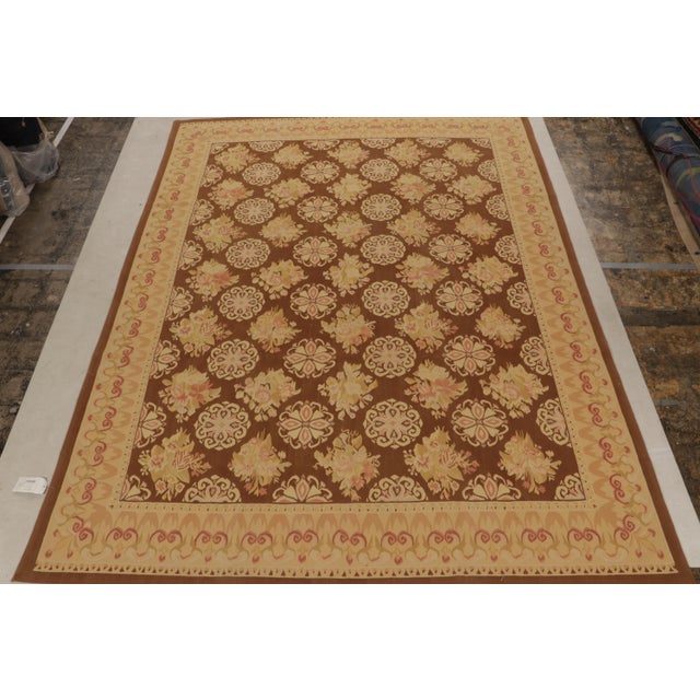 Traditional Rug & Kilim’s Aubusson Flatweave Style Rug in Brown With Beige Floral Patterns For Sale - Image 3 of 6