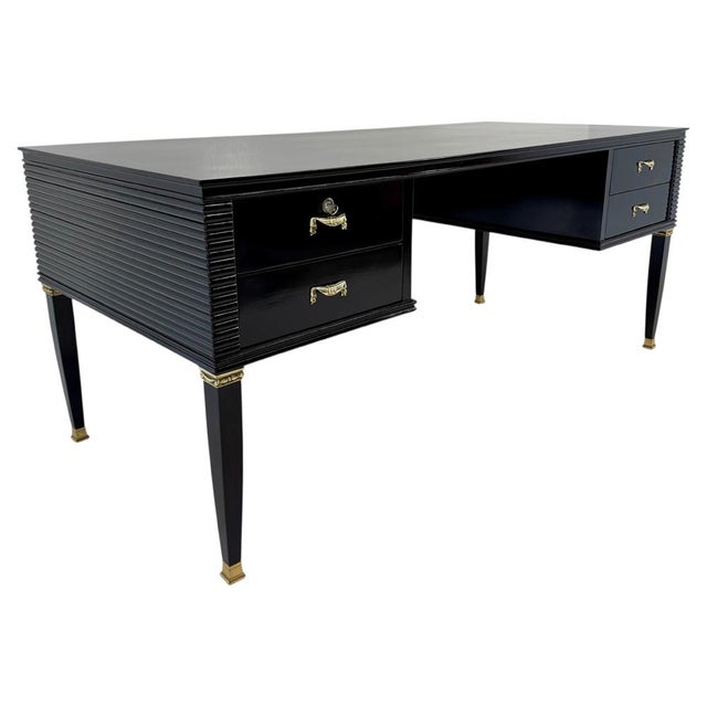 Italian Art Deco Black Lacquer and Brass Desk by Paolo Buffa for La Permanente Mobili Cantù, 1950s For Sale - Image 16 of 16