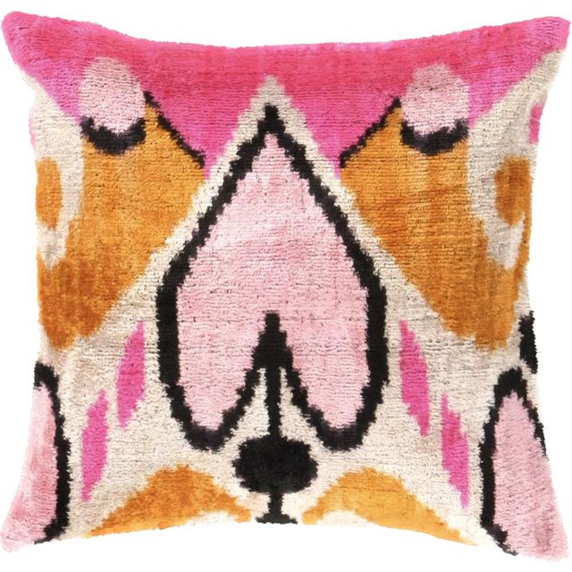 Contemporary Silk Velvet Ikat Pillow Cover Bohemian Pillow For Sale In Washington DC - Image 6 of 6