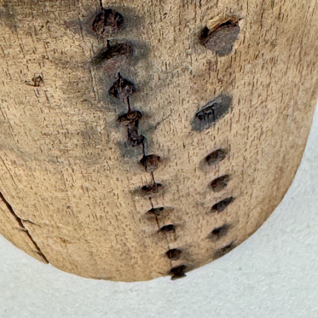 Vintage Salvaged Split Cylindrical Wooden Object d'Art With Nails For Sale - Image 9 of 9