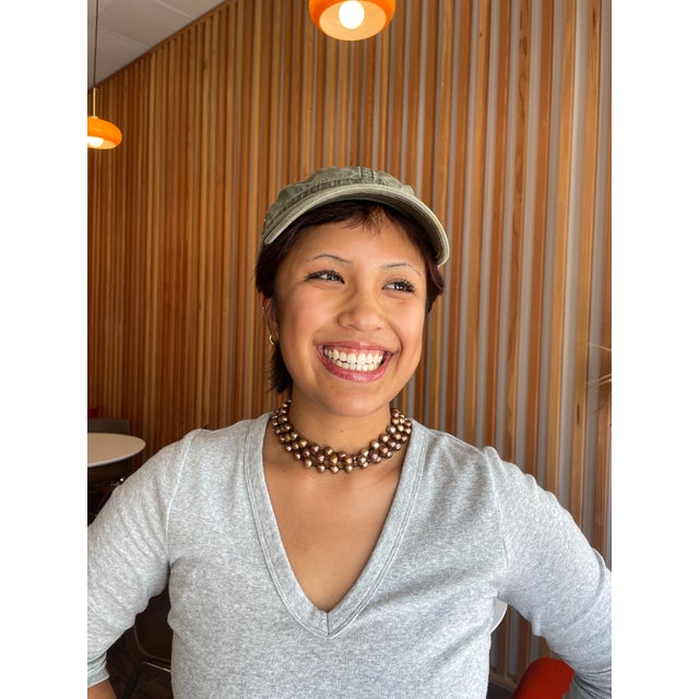 Traditional Triple Strand Bronze Pearl Choker Necklace With 14k Clasp For Sale - Image 3 of 8