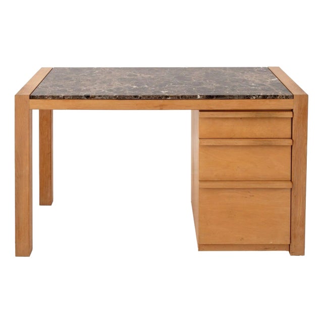 Architectural Brown Marble Top Beech Desk For Sale