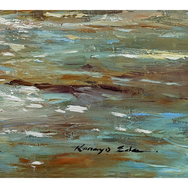 Sage Green Swamp Scenery Landscape Painting on Canvas. For Sale - Image 4 of 4
