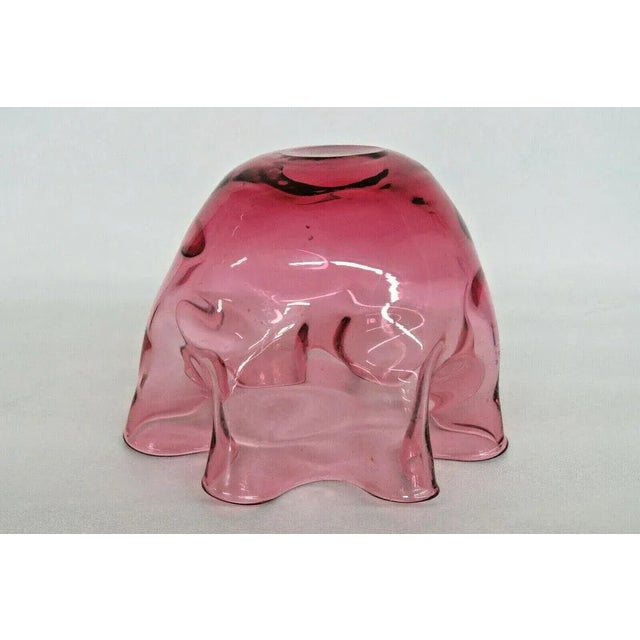 Fenton Thumbprint Style Cranberry Pink Glass Ruffled Rose Bowl Vase For Sale - Image 4 of 11